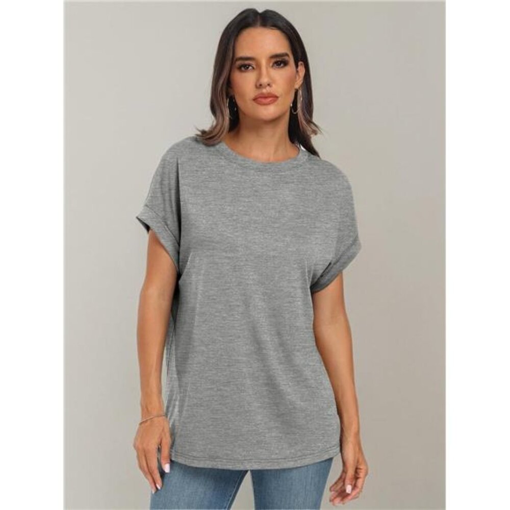 Womens Summer Tops Outfits Spring Casual Dressy T Shirts Workout Light Grey - Picture 6 of 7